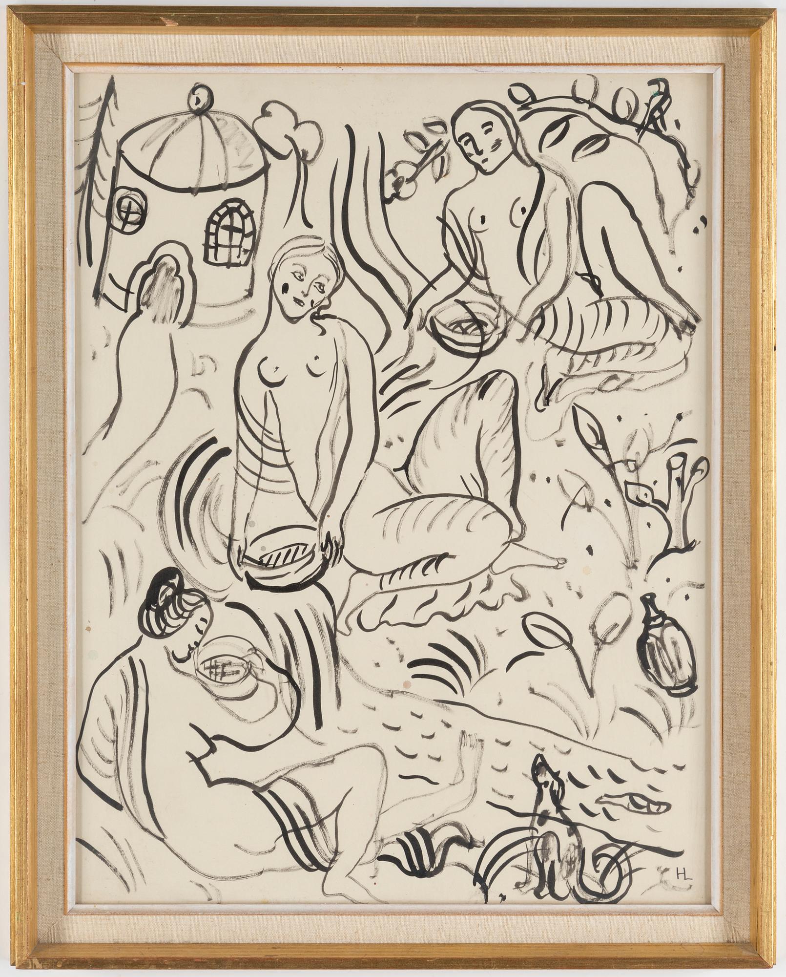 HILDING LINNQVIST, ink on paper, signed with initials.