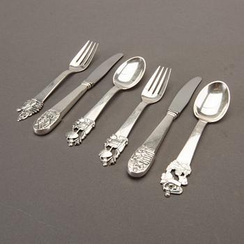 CUTLERY, 33 pcs, silver, H C Andersen motifs, Denmark mid 20th century, 631g.