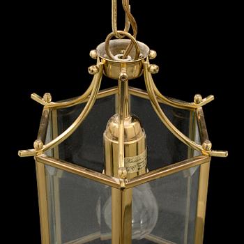 A brass and glass ceiling light from Klassiska Lyktor, late 20th Century.