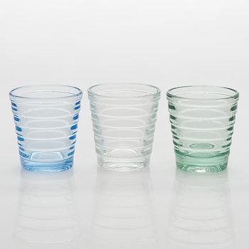 Aino Aalto, A set of 9 1930's-1940's drinking glasses, "Bölgeblick" for Karhula Glassworks, Finland.