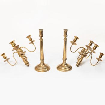 A pair of brass candelabra, model N12, Nyköpings Bruk, Sweden, around 1900.