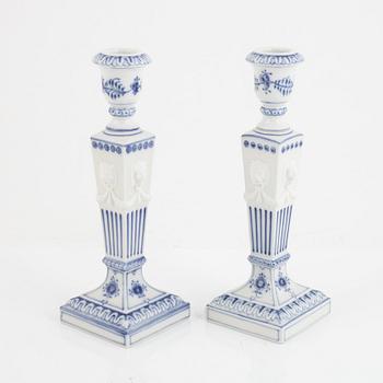 Candlesticks, a pair, porcelain, "Musselmalet", Royal Copenhagen, Denmark, 1969-1974.