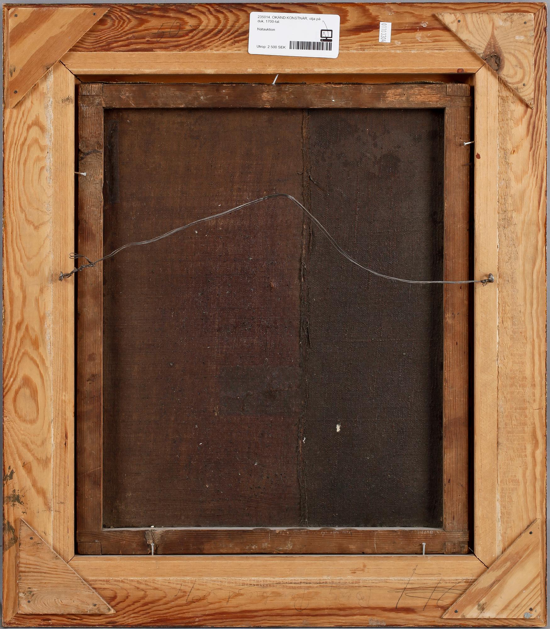 OKÄND KONSTNÄR, olja på duk, 1700-tal.