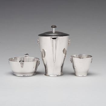 Wolter Gahn, kaffeservis, tre delar, nysilver, Swedish Grace, Karl Wojtech, Stockholm 1920-tal.