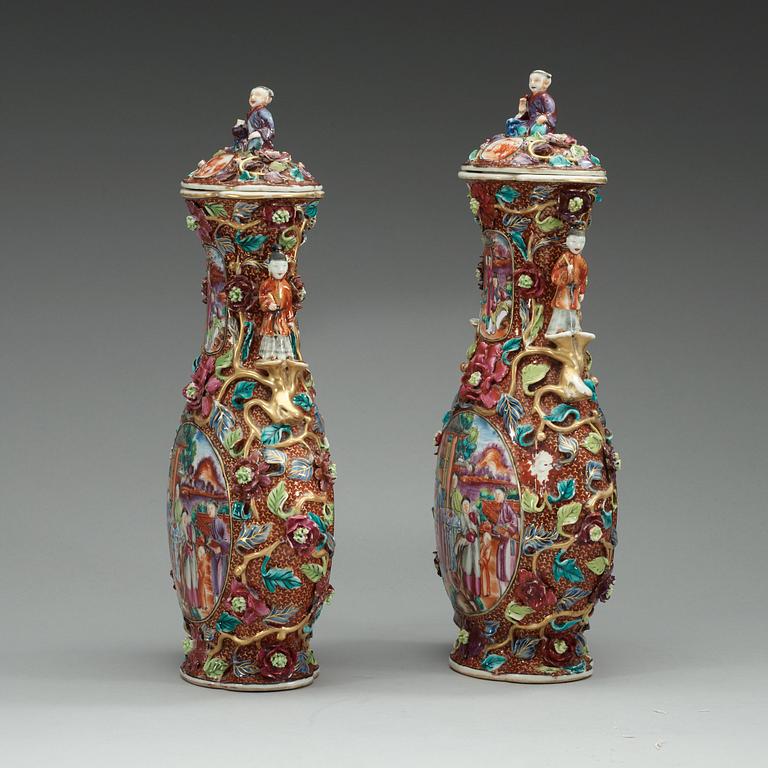 A pair of famille rose vases, Qing dynasty, Qianlong (1736-95).