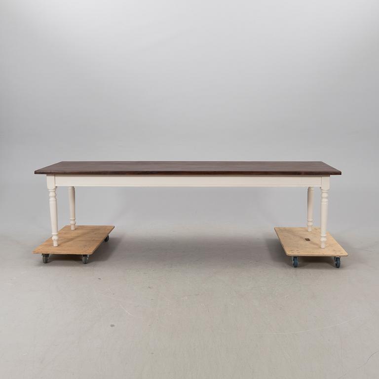 A modern painted wooden table.