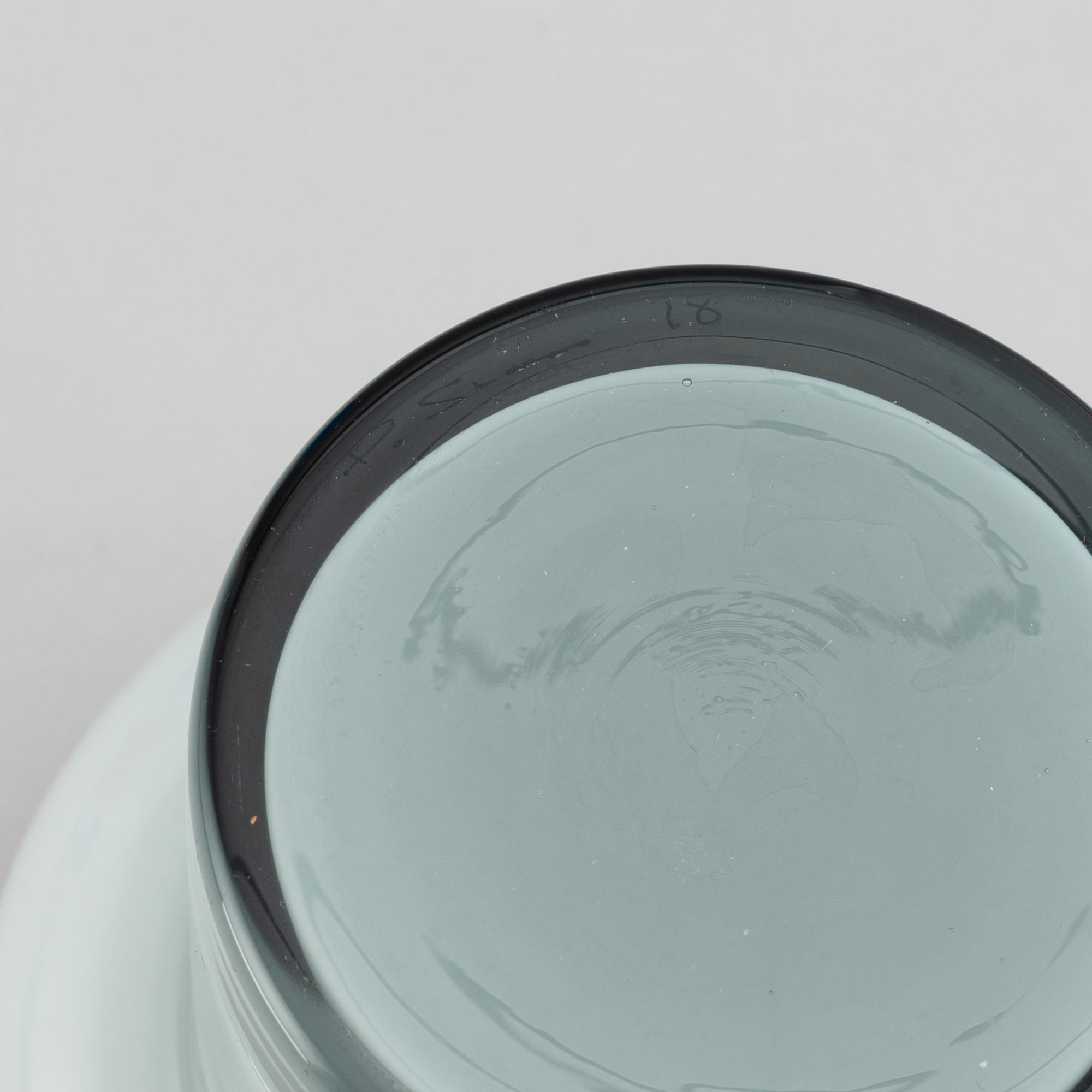 PO Ström, a set of four glass vases from Alsterfors, signed.