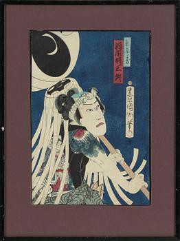 Toyohara Kunichika, two woodblock print in colours.