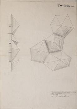 Hans Bergström, vägg- / taklampa, modell "1543", ateljé Lyktan, Åhus 1950-tal.