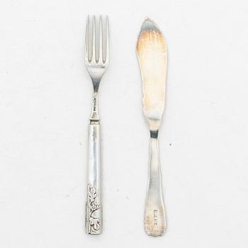 Smörgåsbestick, 28 delar, silver, omkring 1900.