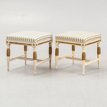 A pair of Gustavian stools from Lindome, Sweden, around 1800.