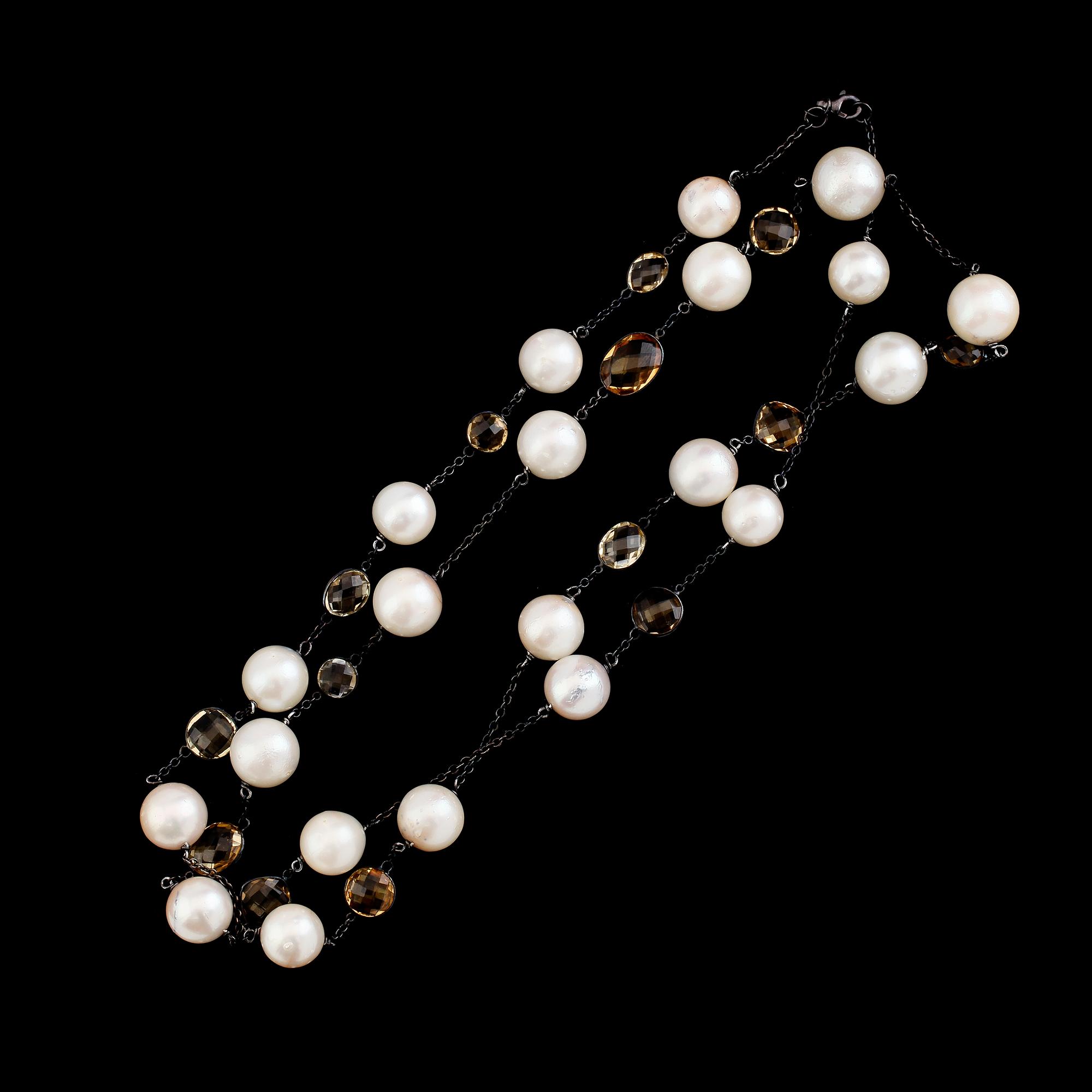 COLLIER, sterlingsilver, citriner och south sea-pärlor.