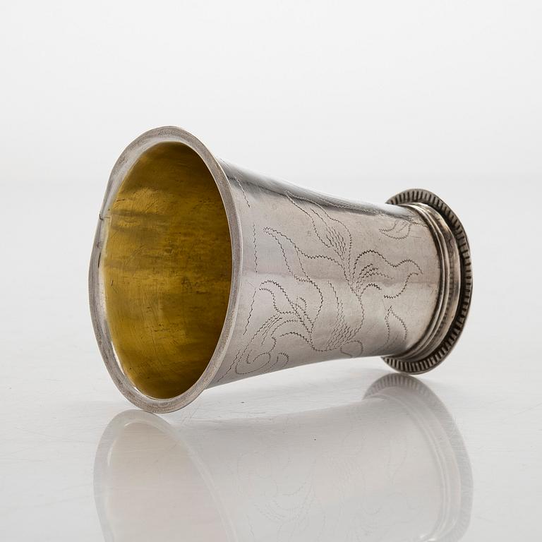 An 18th-century parcel-gilt beaker, maker's mark of Ferdinand Sehl the younger, active in Stockholm 1723-1743.