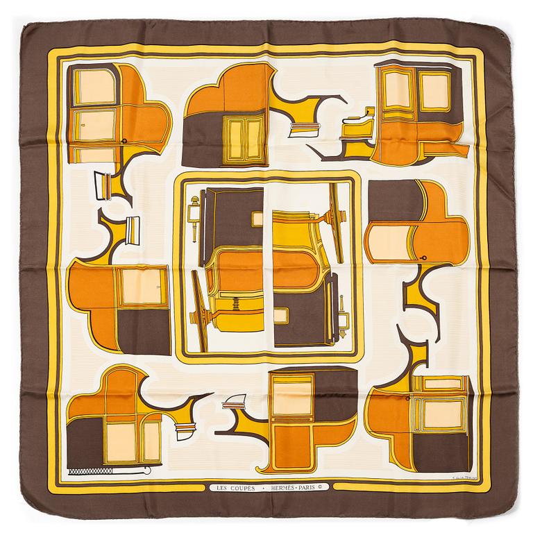 Hermès, two scarves "Les Coupés" and "Perspective".