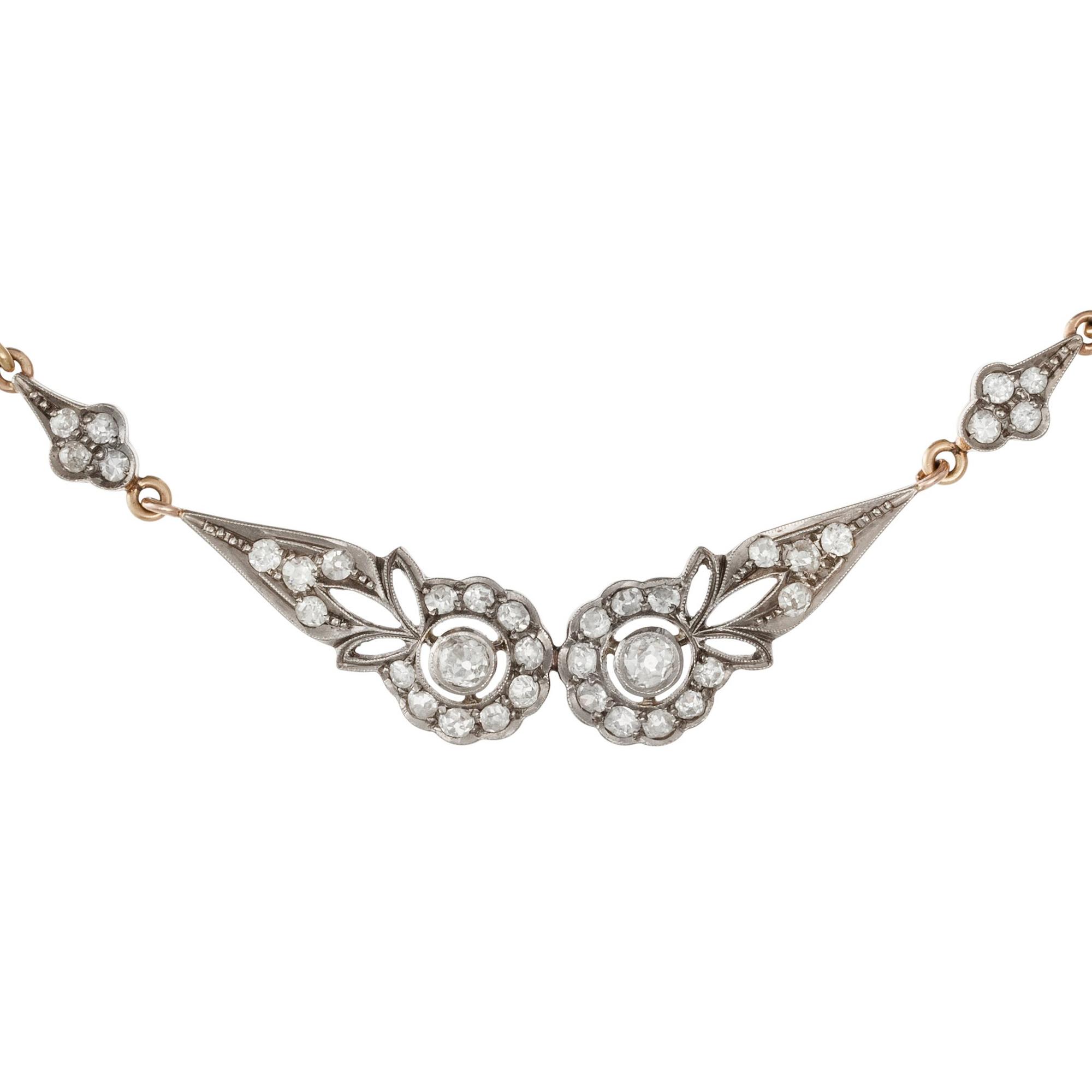KAULAKORU, 14K kultaa, platinaa. 8/8 ja 16/16 hiottuja timantteja c. 2.00 ct. H/si-I. Paino 8 g.
