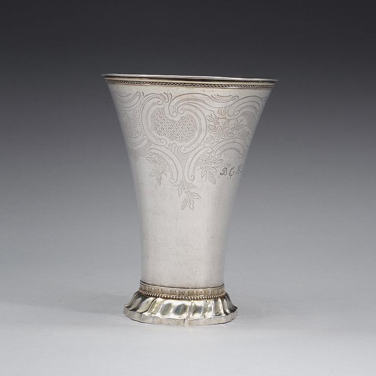 A Swedish 18th century parcel-gilt beaker, marks of Mikael Nyberg, Stockholm 1787.