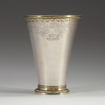 A Swedish 18th century parcel-gilt tankard, unidentified makers mark, Stockholm after 1714.