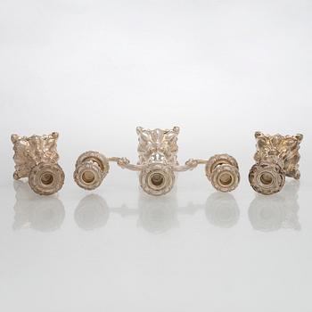 A silver candelabra and a pair of silver candlestick, Kultakeskus Hämeenlinna 1962 and 1985.