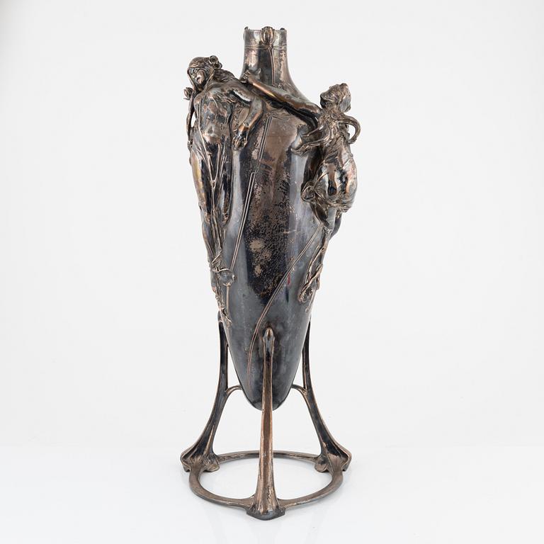 Floor vase, nickel silver, Art Nouveau, signed H Meinhardt, circa 1900.
