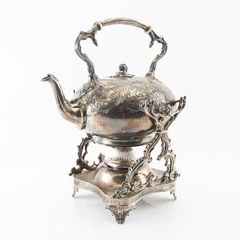 Tekanna med rechaud sent 1800 tal nysilver.
