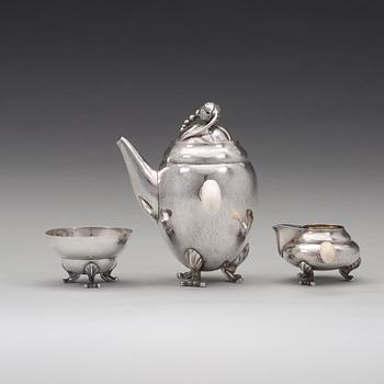 Georg Jensen, A Georg Jensen 'Blossom' sterling three pieces of coffee service, Copenhagen 1925-32.