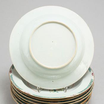 Eight famille rose export porcelain deep plates, Qing dynasty, Qianlong (1736-95).