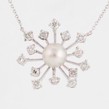 Cultured pearl and brilliant-cut diamond necklace.