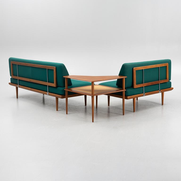 Peter Hvidt & Orla Mølgaard Nielsen, a three piece Danish 'Minerva' sofa suite with a table for France & Son, 1950s/1960.
