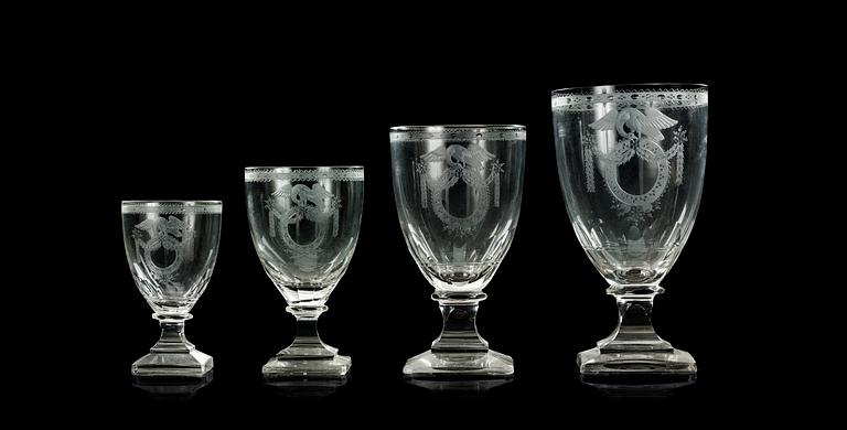 An engraved glass service, Gustavian style. (24 pieces).