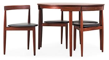 A Hans Olsen teak dining table with four chairs, Frem Røjle, Denmark 1950's.