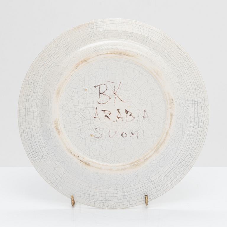 Birger Kaipiainen, a ceramic plate. Signed BK Arabia Suomi.