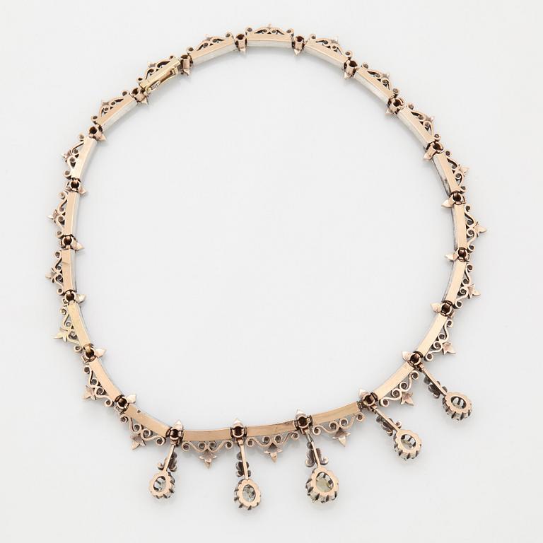 Collier 14K guld och silver med rosenslipade diamanter, 1800-tal.