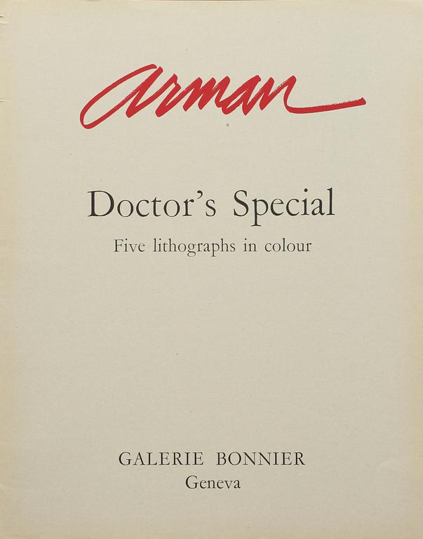 FERNANDEZ ARMAN, mapp med 5 färglitografier, "Doctors special", sign o numr 169/250, tryckta 1977.