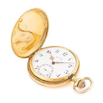 Pocket watch, 18K gold, hunter case, 50 mm.