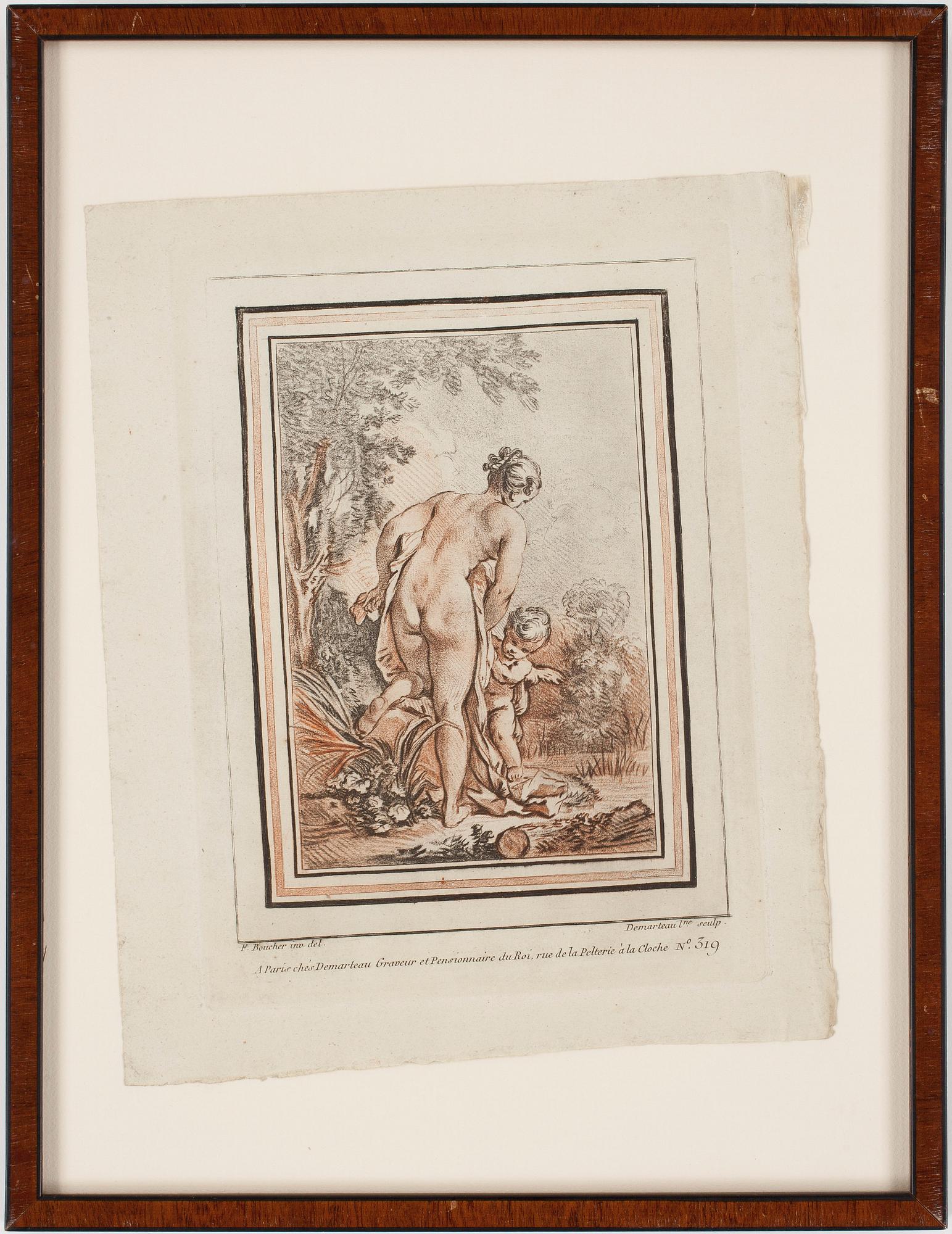 GILLES DEMARTEAU, färggravyr, 2 st, efter Francois Boucher.