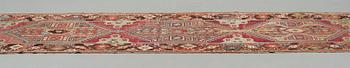 MATTO, an antique Anatolian, ca 425 x 101-107 cm (as well as 2,5 cm light green flat weave at one end.