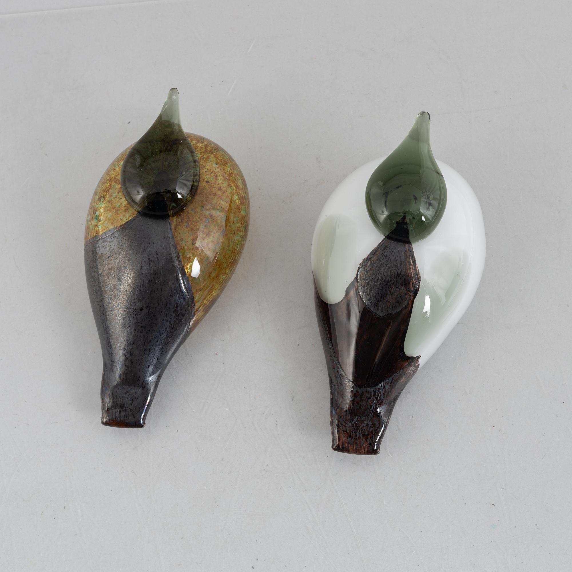 Oiva Toikka, glasfåglar, 2 st, Nuutajärvi, Notsjö, Finland.