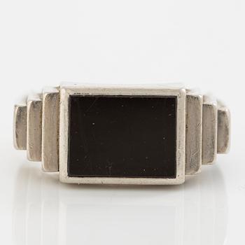Ring, CG Hallberg, 18K white gold with black stone.