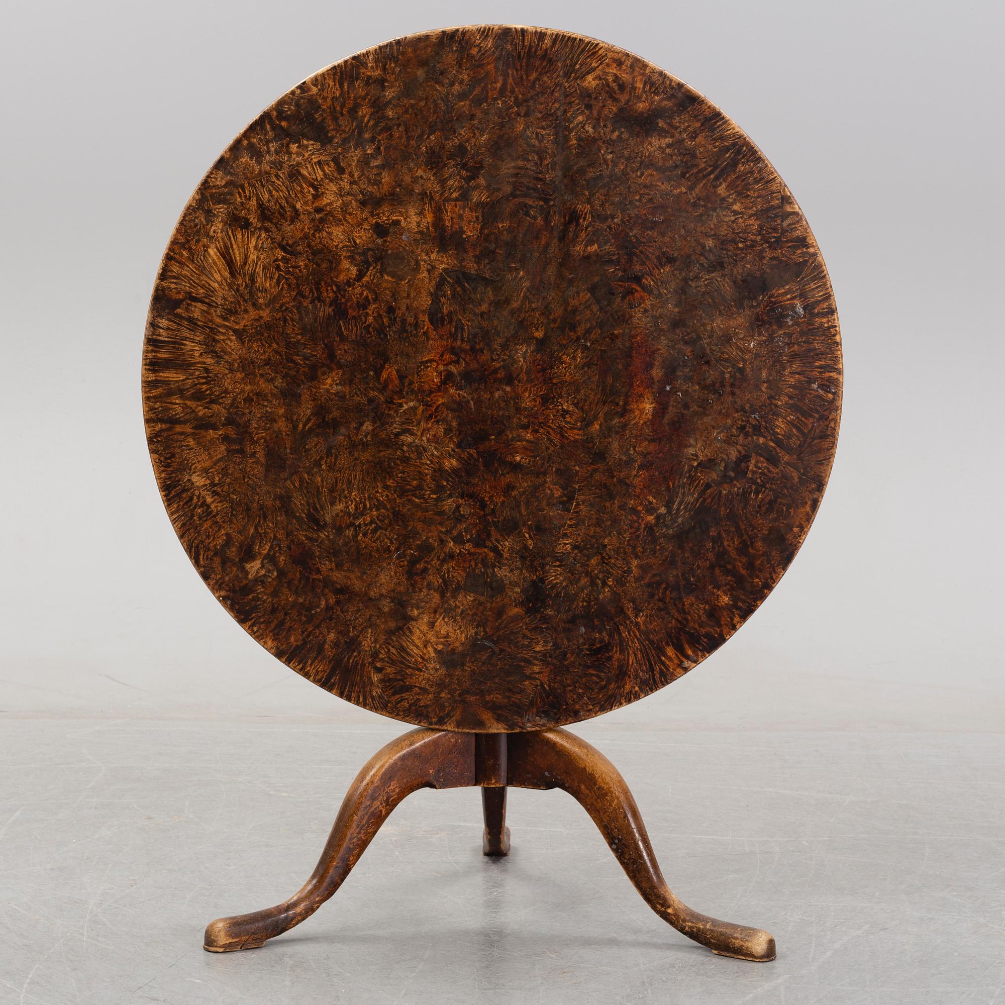 An alder and birch tilt-top table by Jacob Sjölin (Master 1767-1785).