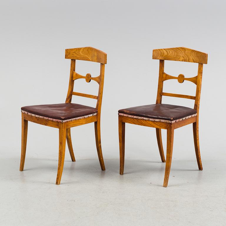 A set of six swedish Biedermeier chairs, first half of the 19th century.