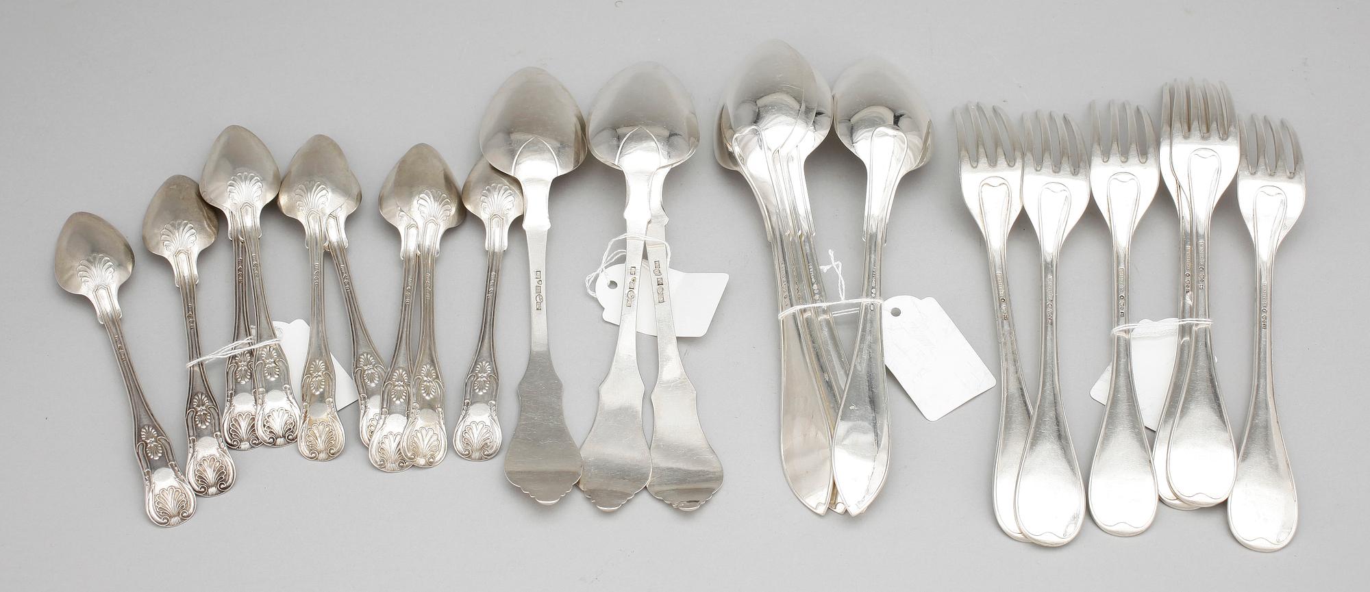 PARTI BESTICK, 22 st, silver, Sverige/Finland, 1800/1900-tal.Tot. Vikt ca 1060 gram.