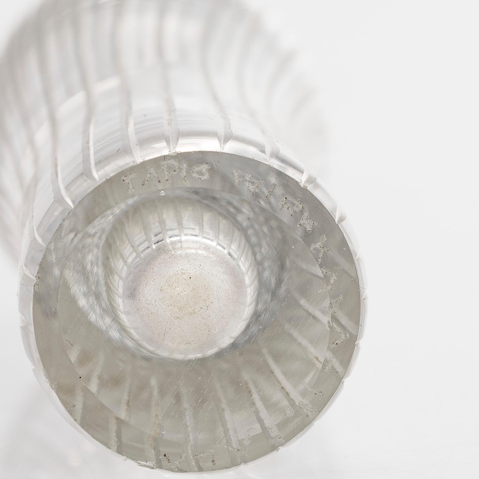Tapio Wirkkala, a set of three mid-20th century, small line cut art glass objects, signed, Iittala.