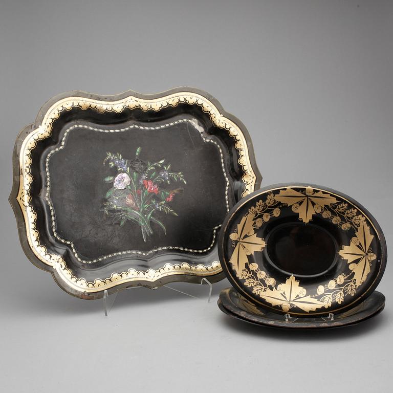 PARTI BRICKOR/SKÅLAR, 4 st. Plåt, 1800/1900-tal.