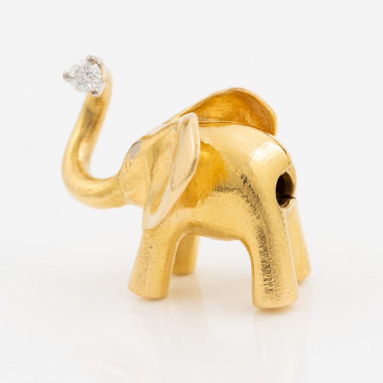 Ole Lynggaard hänge 18K guld i form av elefant  med en rund briljantslipad diamant.
