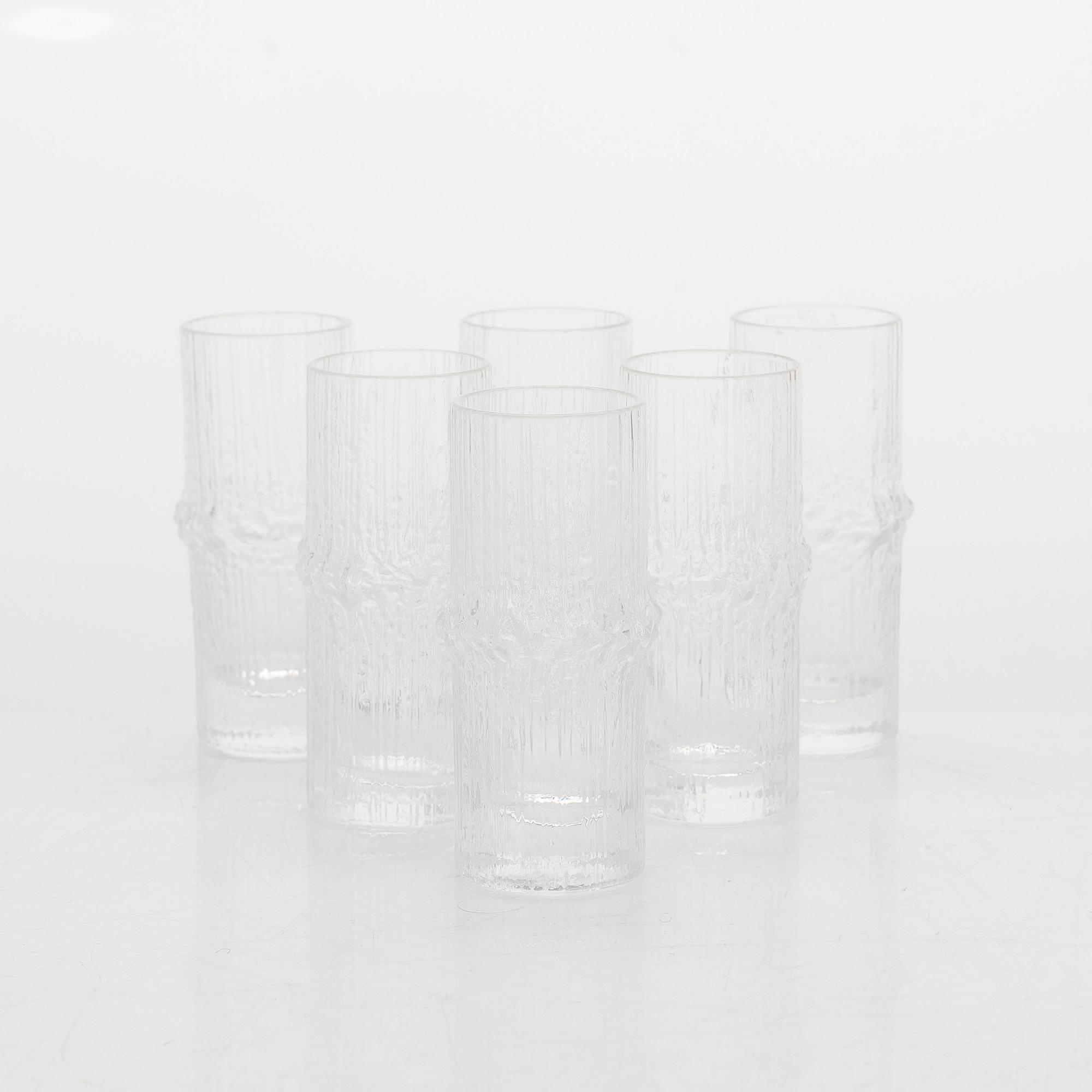 Tapio Wirkkala, snapsglas, 6 st, "Niva", Iittala. I originallåda.