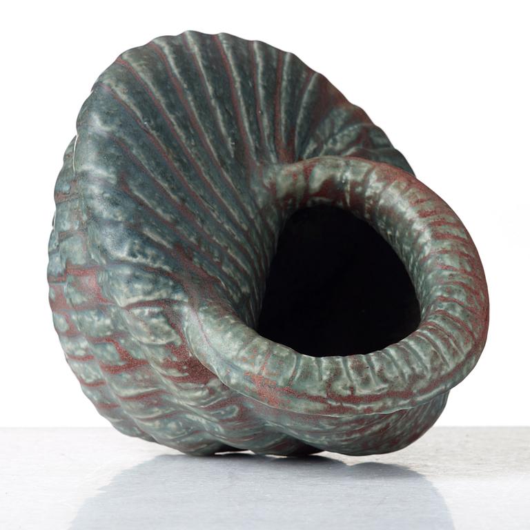 Gunnar Nylund, a stoneware sculpture of a shell, Rörstrand, Sweden 1940's-50's.