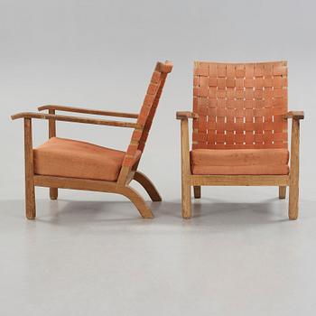 Axel Einar Hjorth, possibly, a pair of pine armchairs, Nordiska Kompaniet, Sweden 1930's-40's.