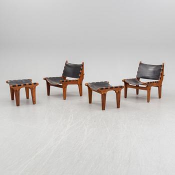 A pair of easy chairs with foot stools by Angel Pazmino, El Salvador, 1960s.