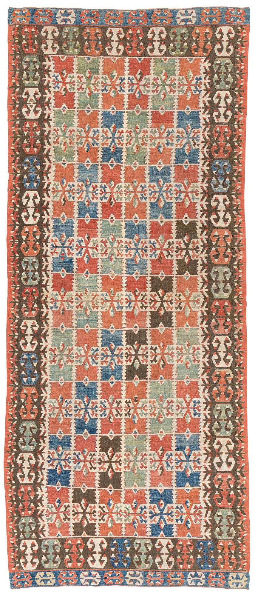 Antik Anatolisk Aksaray kelim, ca 389 x 159 cm.