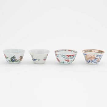A group of four Chinese porcelain cups, Qing dynasty, Yongzheng (1723-35).